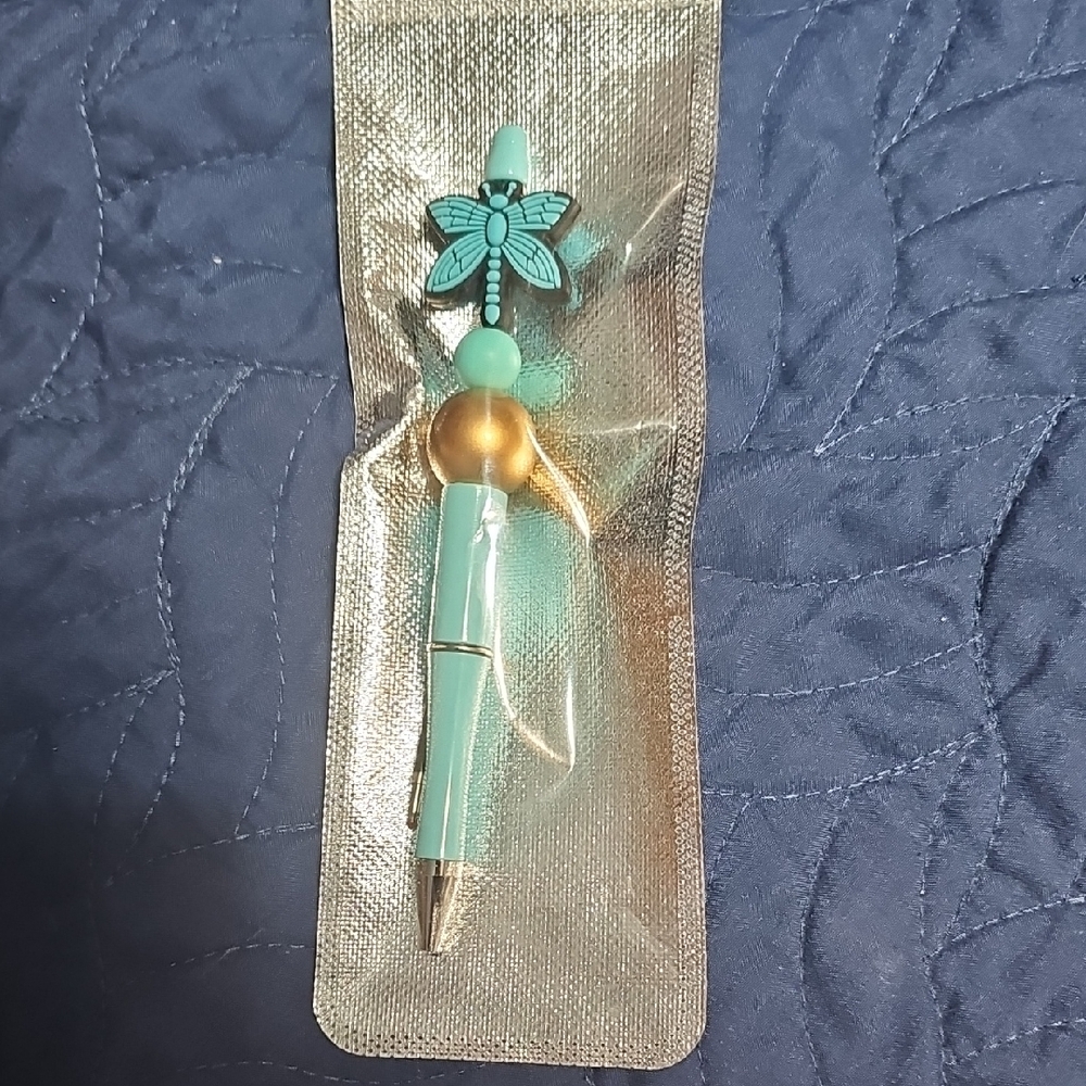 New Turquoise and Gold Pen with Butterfly Charm